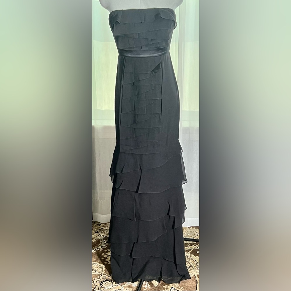 BCBGMaxAzria, Women’s Strapless, Tiered Ruffles, Dress, Black, Size 0